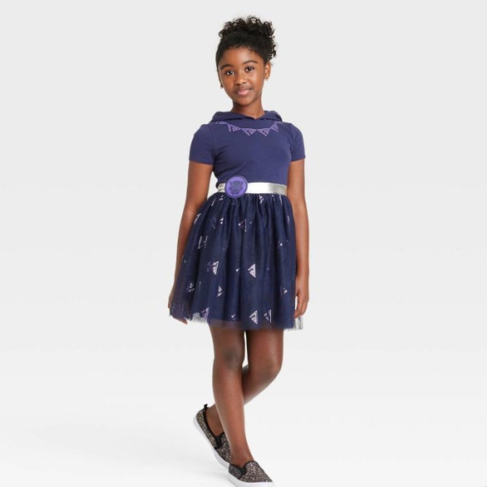 NWT Girls' Marvel Black Panther Cosplay Navy Blue Dress 2X+, XXL Plus